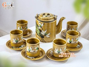 Bộ tích men hổ phách vẽ hoa quai đồng, 1,5 Lít