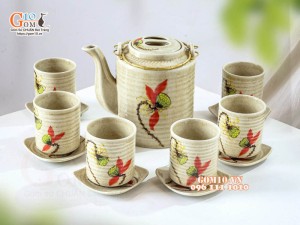 Bộ tích men kem trứng vẽ hoa quai đồng, 1,5 Lít