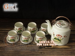 Bộ tích men kem vẽ sen đỏ 1,25L