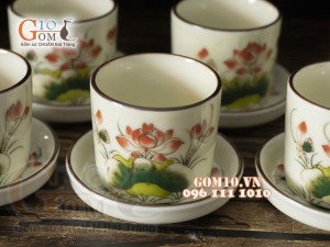 Bộ tích men kem vẽ sen đỏ 1,25L