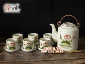 Bộ tích men kem vẽ sen đỏ 1,25L