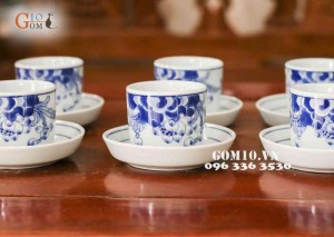 Bộ tích men lam cổ vẽ sen 1.5 lít