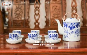 Bộ tích men lam cổ vẽ sen 1.5 lít
