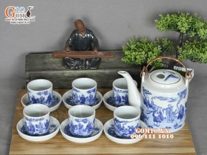 Bộ tích men lam vẽ bát tiên, dung tích 800ml