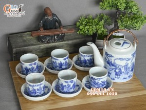 Bộ tích men lam vẽ bát tiên, dung tích 800ml