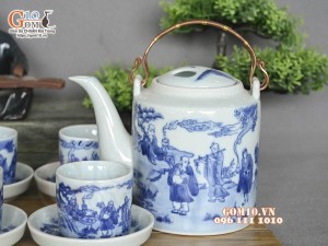 Bộ tích men lam vẽ bát tiên, dung tích 800ml