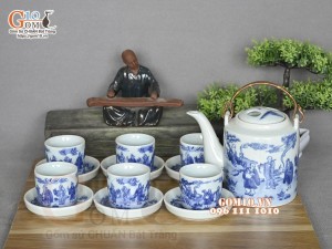 Bộ tích men lam vẽ bát tiên, dung tích 800ml