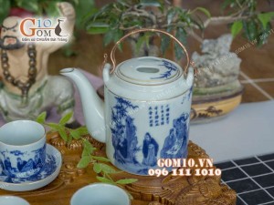 Bộ tích men lam vẽ trúc lâm thất hiền chỉ vàng kim 1,5 Lít