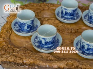 Bộ tích men lam vẽ trúc lâm thất hiền chỉ vàng kim 1,5 Lít