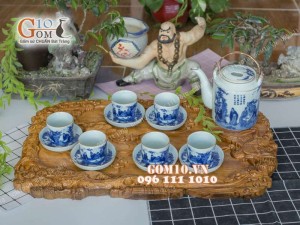 Bộ tích men lam vẽ trúc lâm thất hiền chỉ vàng kim (800ml)