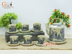 Bộ tích men rạn họa tiết Trúc Lâm Thất Hiền, 800ml