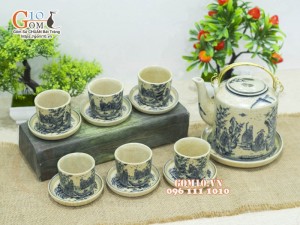 Bộ tích men rạn họa tiết Trúc Lâm Thất Hiền, 800ml