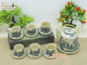 Bộ tích men rạn họa tiết Trúc Lâm Thất Hiền, 800ml