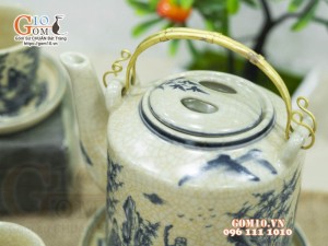 Bộ tích men rạn họa tiết Trúc Lâm Thất Hiền, 800ml