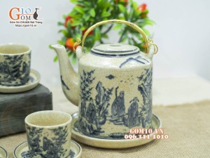 Bộ tích men rạn họa tiết Trúc Lâm Thất Hiền, 800ml