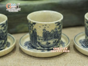 Bộ tích men rạn họa tiết Trúc Lâm Thất Hiền, 800ml