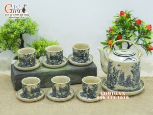 Bộ tích men rạn họa tiết Trúc Lâm Thất Hiền, 800ml