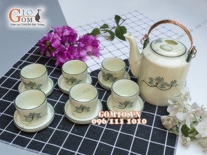 Bộ tích sen xanh men kem 1,25L