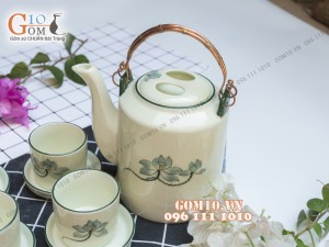 Bộ tích sen xanh men kem 1,25L