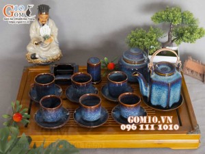 Bộ tích trà men hỏa biến xanh đá đầy đủ phụ kiện, dung tích 400ml