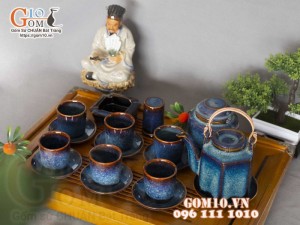 Bộ tích trà men hỏa biến xanh đá đầy đủ phụ kiện, dung tích 400ml