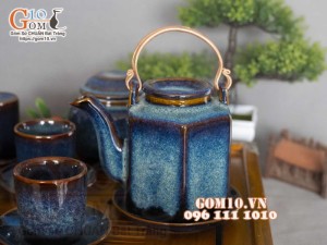 Bộ tích trà men hỏa biến xanh đá đầy đủ phụ kiện, dung tích 400ml