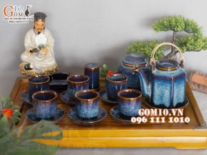 Bộ tích trà men hỏa biến xanh đá đầy đủ phụ kiện, dung tích 400ml