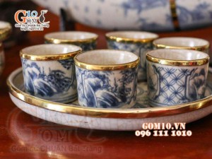 Bộ tích trà men rạn cổ bọc đồng, đĩa liền 1.2 lít