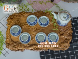 Bộ tích trúc lâm thất hiền 800ml chỉ vàng kim kèm khay