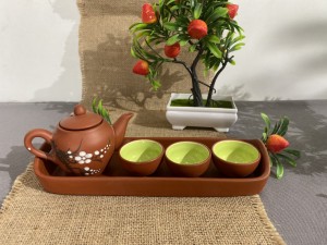 Bộ trà gốm tam ẩm họa tiết hoa mai 100ml