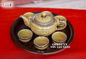 Bộ trà khắc nổi hoa phù dung