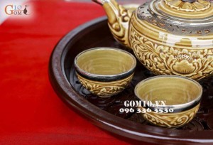 Bộ trà khắc nổi hoa phù dung