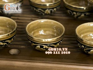 Bộ trà men cổ bọc đồng  hoa sen
