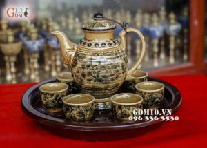 Bộ trà men cổ vẽ phù dung