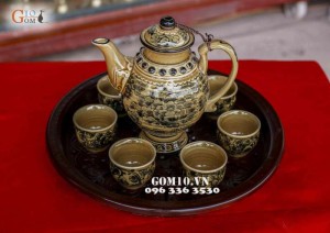 Bộ trà men cổ vẽ phù dung