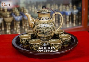 Bộ trà men cổ vẽ phù dung