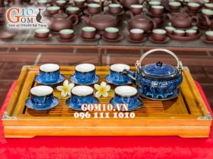 Bộ trà miệng rộng hỏa biến thanh điểu CỐT GỐM
