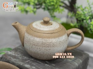 Bộ ấm chén nhị ẩm gốm hồng sa, quẹt trắng khay tròn, 100ml