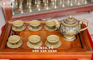 Bô trà vẽ sen chân cao Cao 15cm