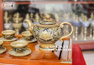 Bô trà vẽ sen chân cao Cao 15cm