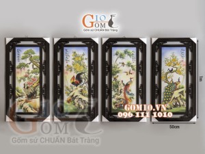 Bộ tranh sứ cao cấp vẽ tứ cảnh Tùng Cúc Trúc Mai, 100x50cm