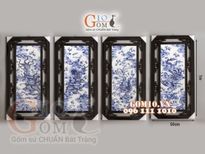 Bộ tranh sứ cao cấp vẽ Tứ Linh Long Lân Quy Phụng, 100x50cm