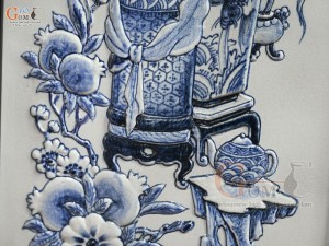 Bộ tranh sứ đắp nổi Cổ Đồ Phú Quý kích thước 98x48cm