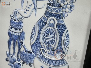 Bộ tranh sứ đắp nổi Cổ Đồ Phú Quý kích thước 98x48cm