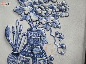 Bộ tranh sứ đắp nổi Cổ Đồ Phú Quý kích thước 98x48cm