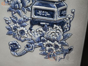 Bộ tranh sứ đắp nổi Cổ Đồ Phú Quý kích thước 98x48cm