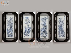 Bộ tranh sứ đắp nổi Cổ Đồ Phú Quý kích thước 98x48cm