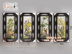 Bộ tranh sứ đắp nổi tứ cảnh Tùng Cúc Trúc Mai, 87x43cm