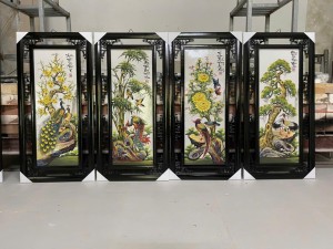 Bộ tranh sứ đắp nổi tứ cảnh Tùng Cúc Trúc Mai, 98x48cm