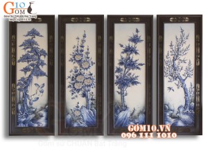 Bộ tranh sứ đắp nổi Tứ Quý Tùng Cúc Trúc Mai, 128x40cm